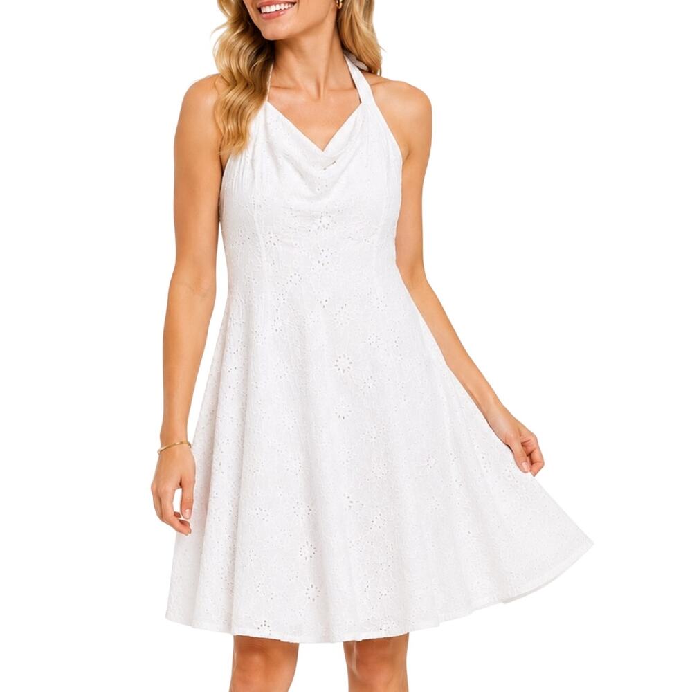 Lilly Pulitzer White Eyelet Halter Dress 2 Cotton A-Line Sundress Bridal Resort